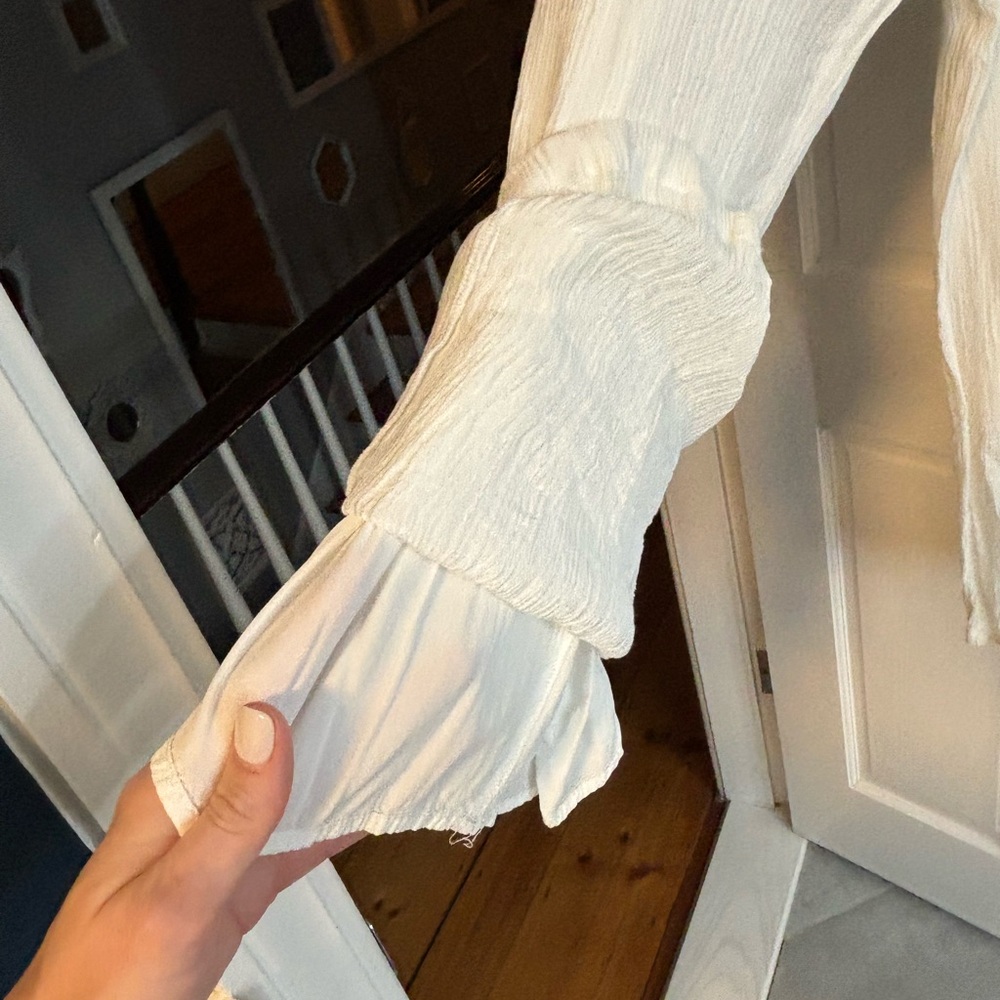 White Cheesecloth Drawstring Pants - image 3